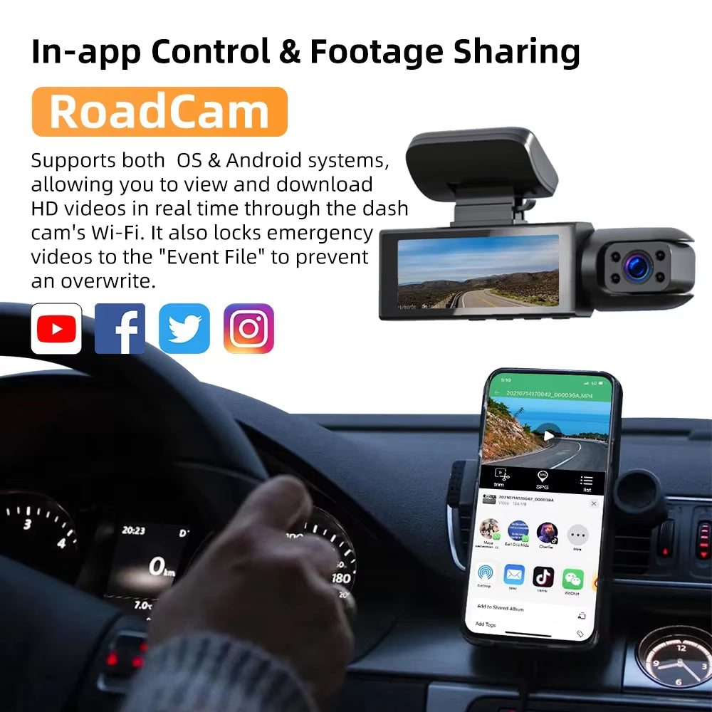 1080P WiFi Dual Camera Dash Cam for Cars 