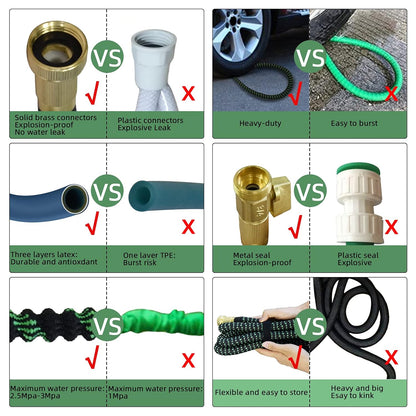 50Ft Expandable Garden Hose, Water Hose with Triple Latex Core, 34 Solid Brass Fittings, Flexible 10 Function Spray Nozzle, Extra Strength Fabric,Portable Zero G (Green& Black)