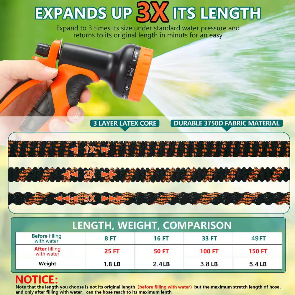 Expandable Garden Hose – 100ft Flexible Water Hose