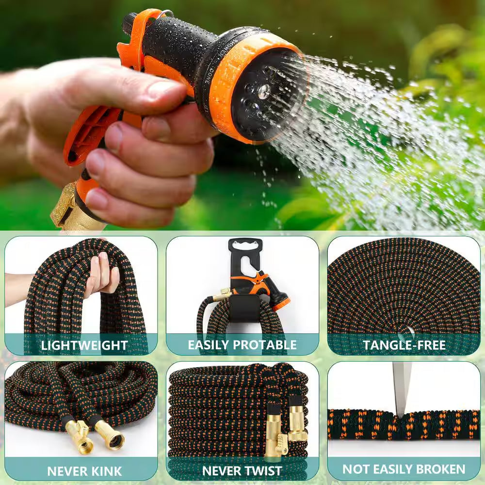 3/4 In. X 50 Ft. Set Solid Durable Extra Strength Fabric Expandable Alloy Outdoor Garden Water Hose with Metal Fittings