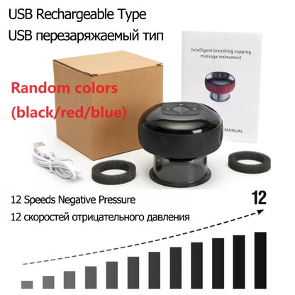 Recharge Electric Vacuum Cupping Therapy Set Skin Scraping Massage Guasha Wireless Slimming Body Fat Burner 6/12 Level Cupping