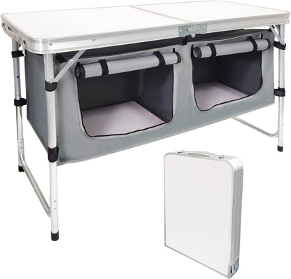 camp table with storage
