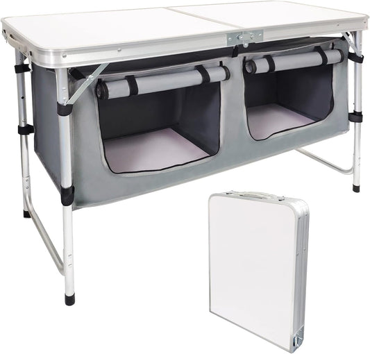 camp table with storage